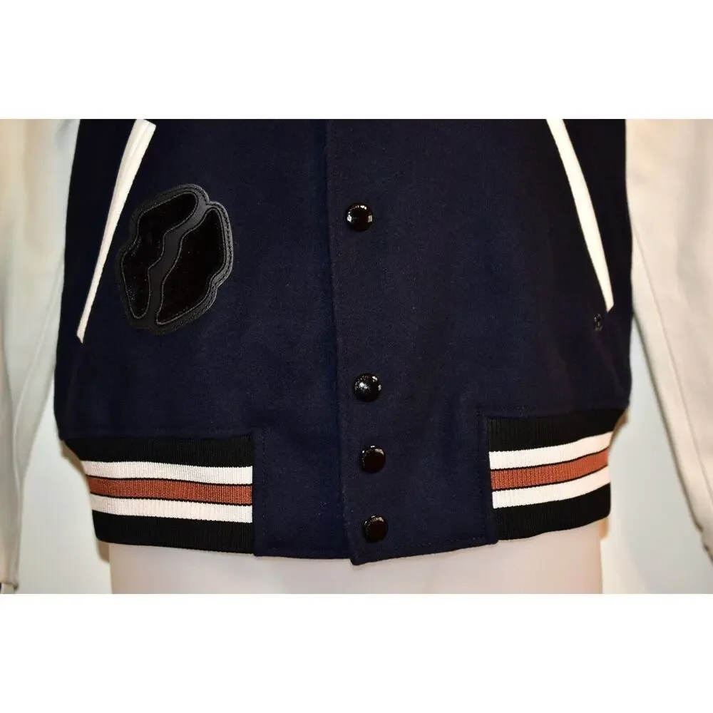 COACH 4 Riverdale Varsity Jacket White Leather Navy Bomber Ice Cream Patch Rare